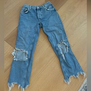 We The Free Blue Flare Wide Leg Jeans Distressed